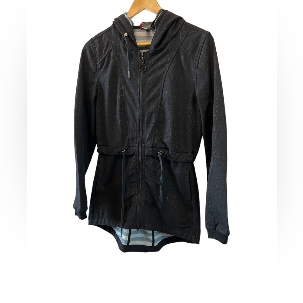 BENCH Black Patterned Lightweight Long Fit Zip Up Hooded Jacket Coat S